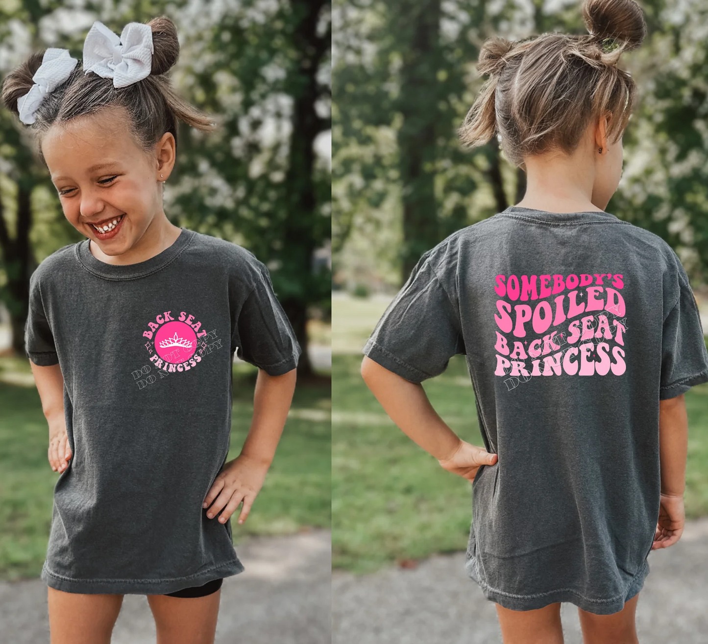 Back Seat Princess Graphic T-Shirt – fun and sassy cotton tee for women, teens, and girls, perfect for road trips, casual wear, and expressive style – LDC Designz apparel.