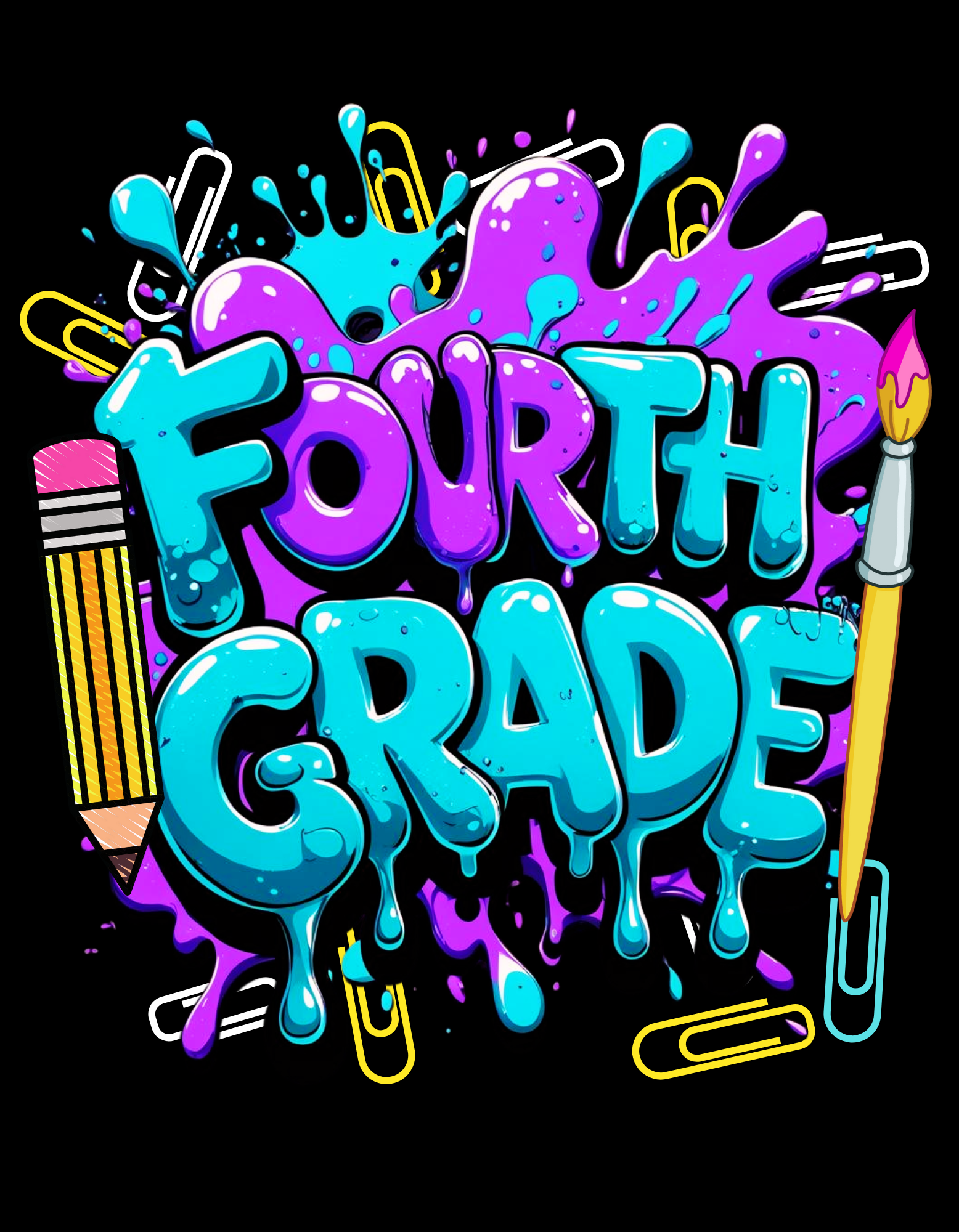 Back to School Graphic T-Shirt with colorful classroom-themed splash art and grade levels from Pre-K to 5th Grade – perfect for first day of school outfits.