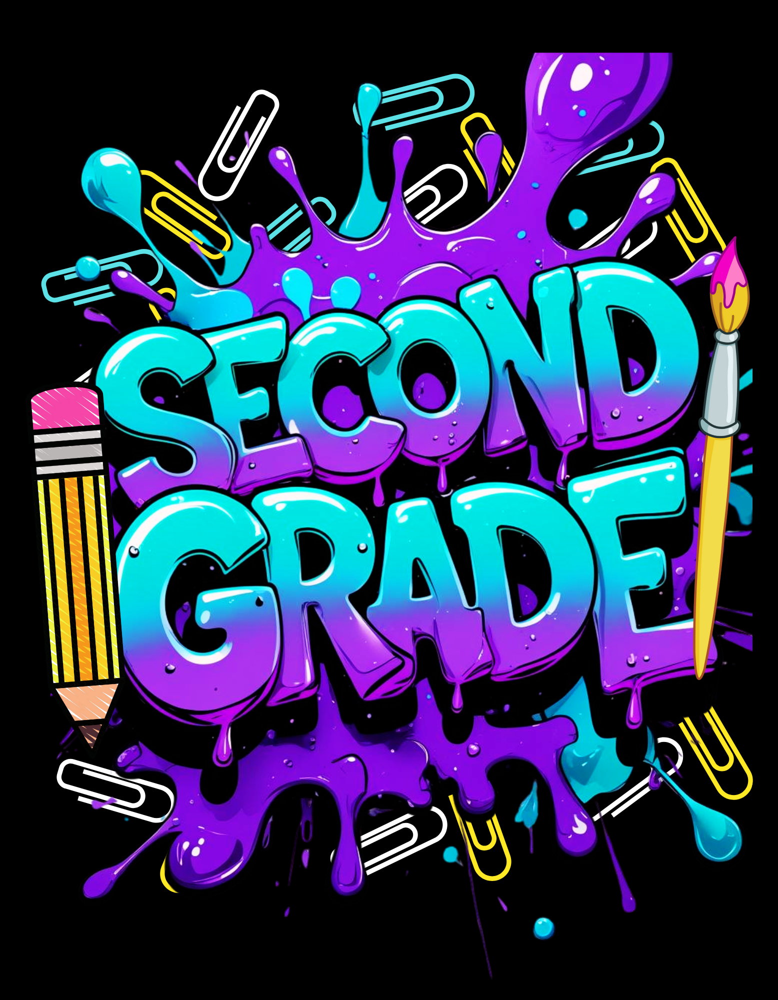 Back to School Graphic T-Shirt with colorful classroom-themed splash art and grade levels from Pre-K to 5th Grade – perfect for first day of school outfits.
