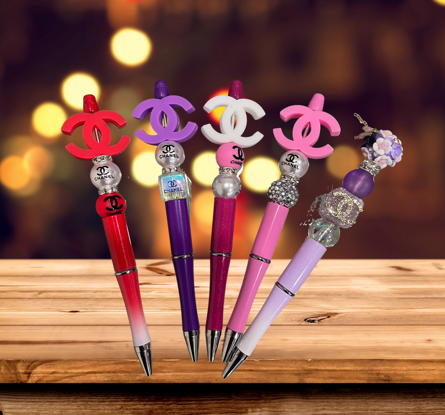 "Colorful custom beaded pens handmade by LDC Designz — stylish writing pens, perfect for gifts, planners, and office accessories".