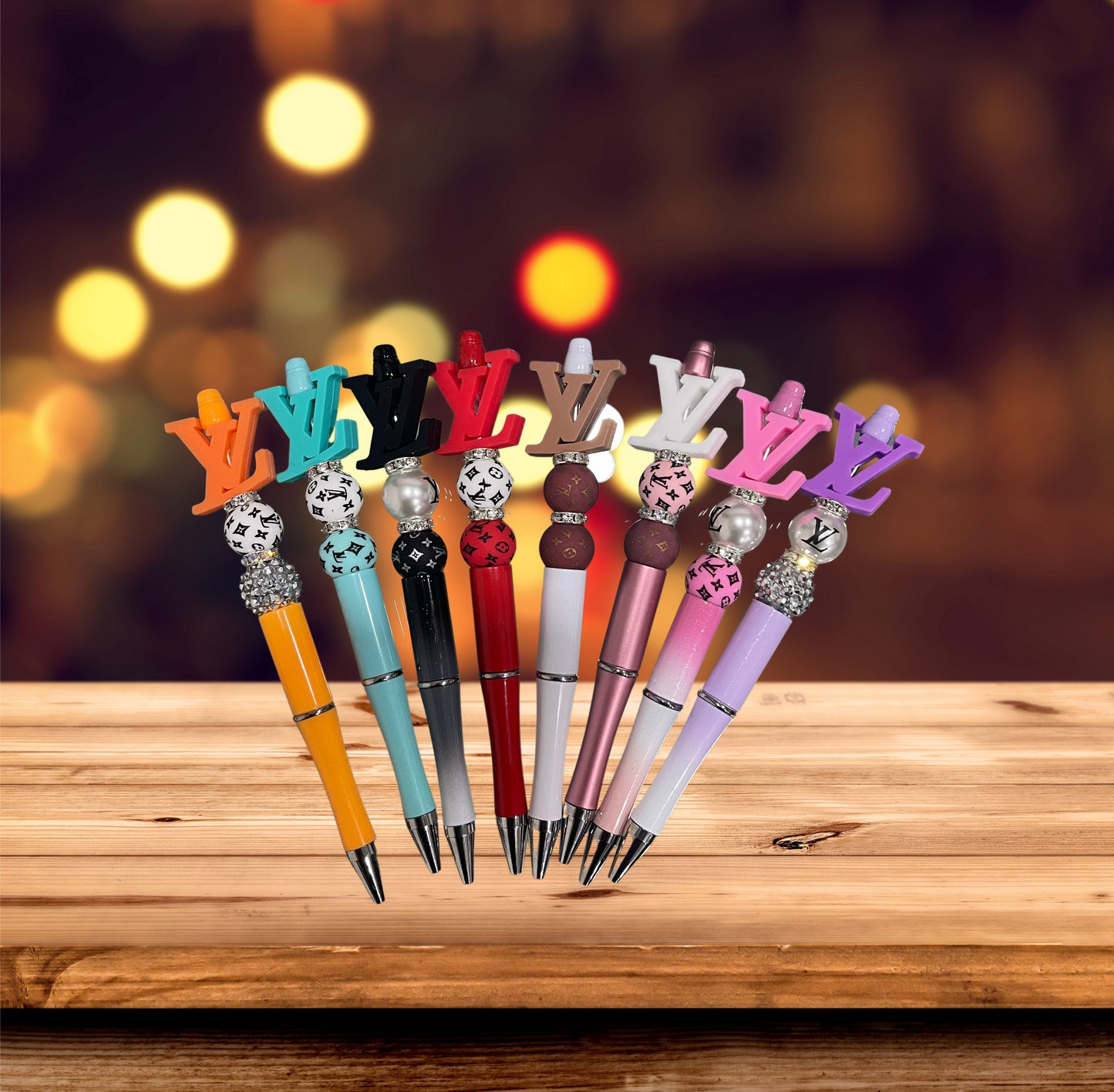 "Colorful custom beaded pens handmade by LDC Designz — stylish writing pens, perfect for gifts, planners, and office accessories".