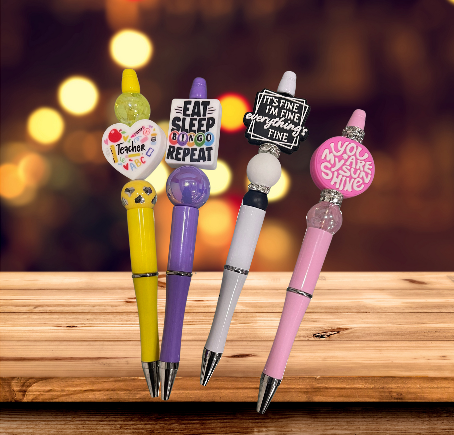 "Colorful custom beaded pens handmade by LDC Designz — stylish writing pens, perfect for gifts, planners, and office accessories".