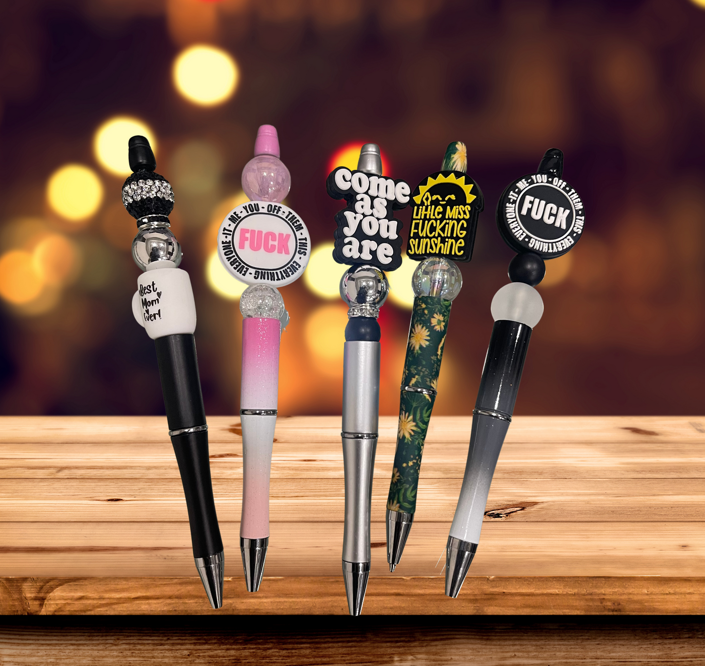 "Colorful custom beaded pens handmade by LDC Designz — stylish writing pens, perfect for gifts, planners, and office accessories".