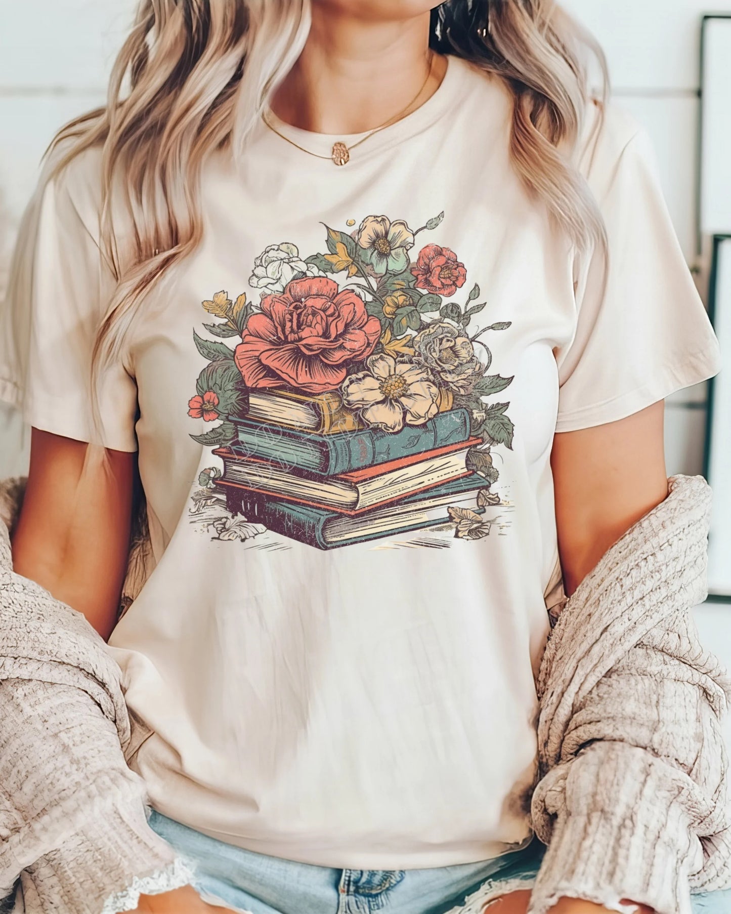 Books (Floral) T-Shirt – Cute floral book lover graphic tee for teachers, librarians, and bookworms. Casual, stylish, and comfortable reading-themed shirt from LDC Designz.
