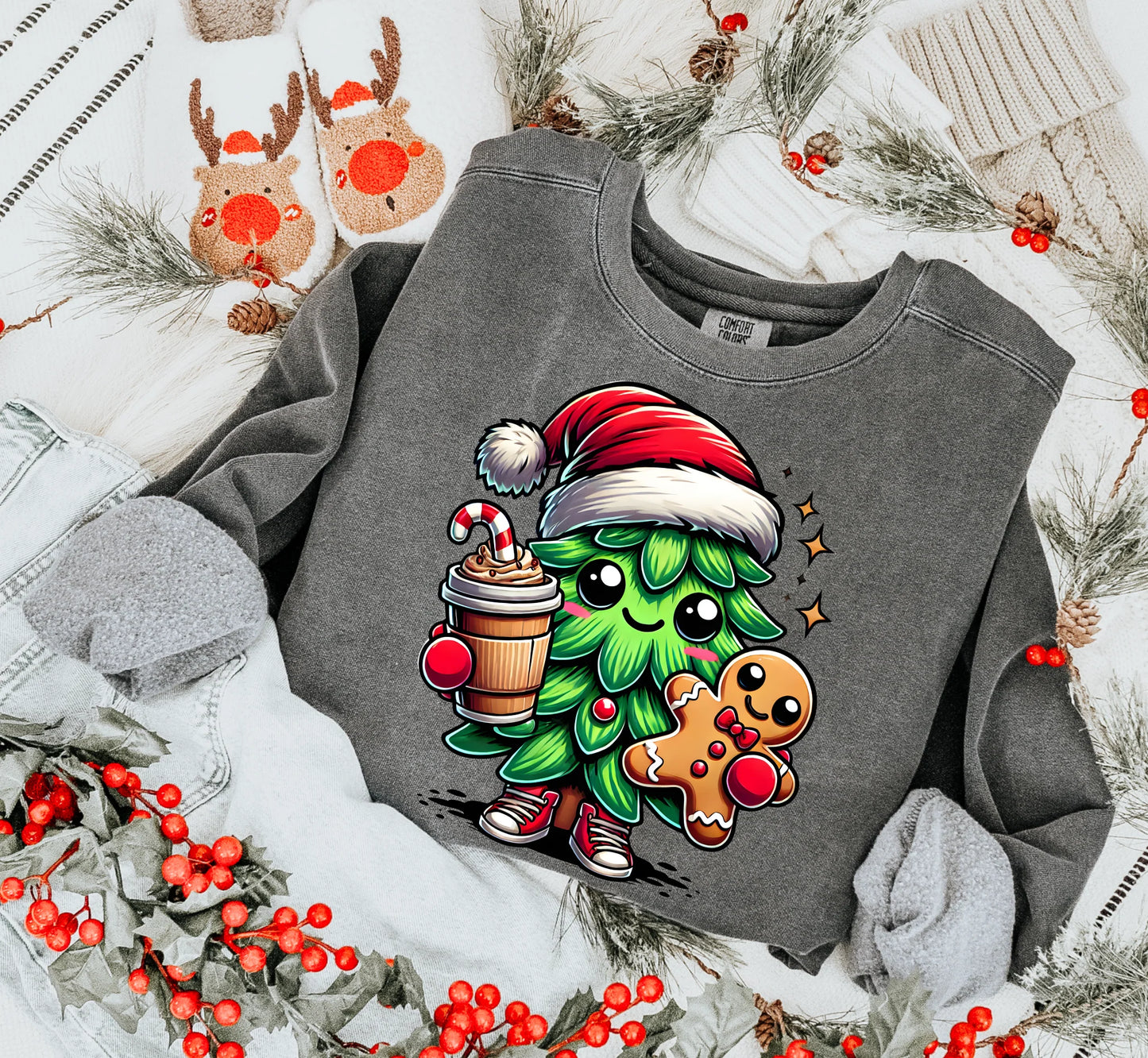 “Cute Xmas Tree Christmas sweatshirt with colorful holiday tree design, cozy winter apparel for festive celebrations from LDC Designz”.