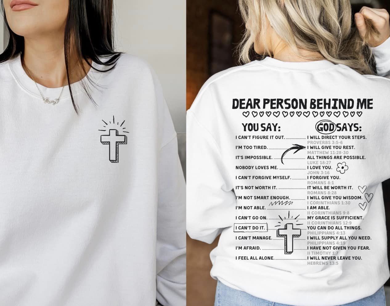Dear Person, Behind, Me with Cross Sweatshirt – Inspirational Christian apparel featuring a cross and motivational faith message, unisex religious sweatshirt by LDC Designz.