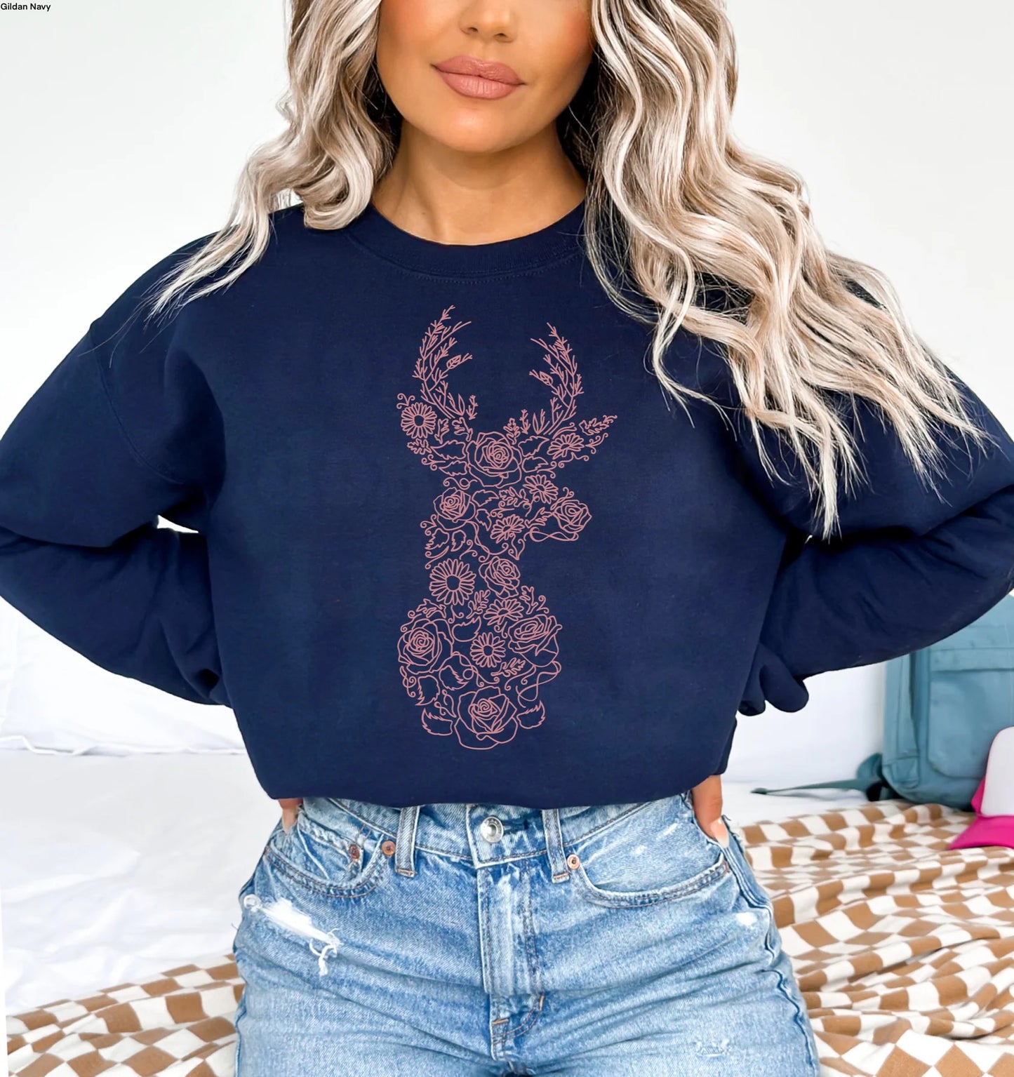 Floral Deer – Dusty Rose Sweatshirt | Cozy mom life sweatshirt with floral deer graphic – LDC Designz”