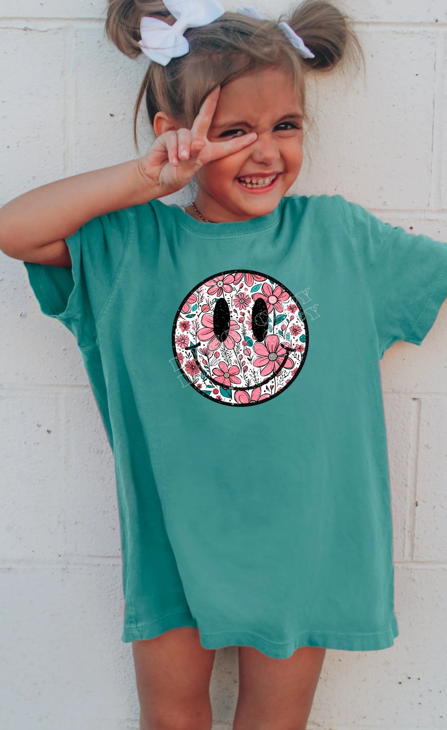 Floral Smiley Youth T-Shirt with colorful flower smiley face graphic – cute, positive kids' shirt for boys and girls – soft cotton tee for school and everyday wear from LDC Designz.