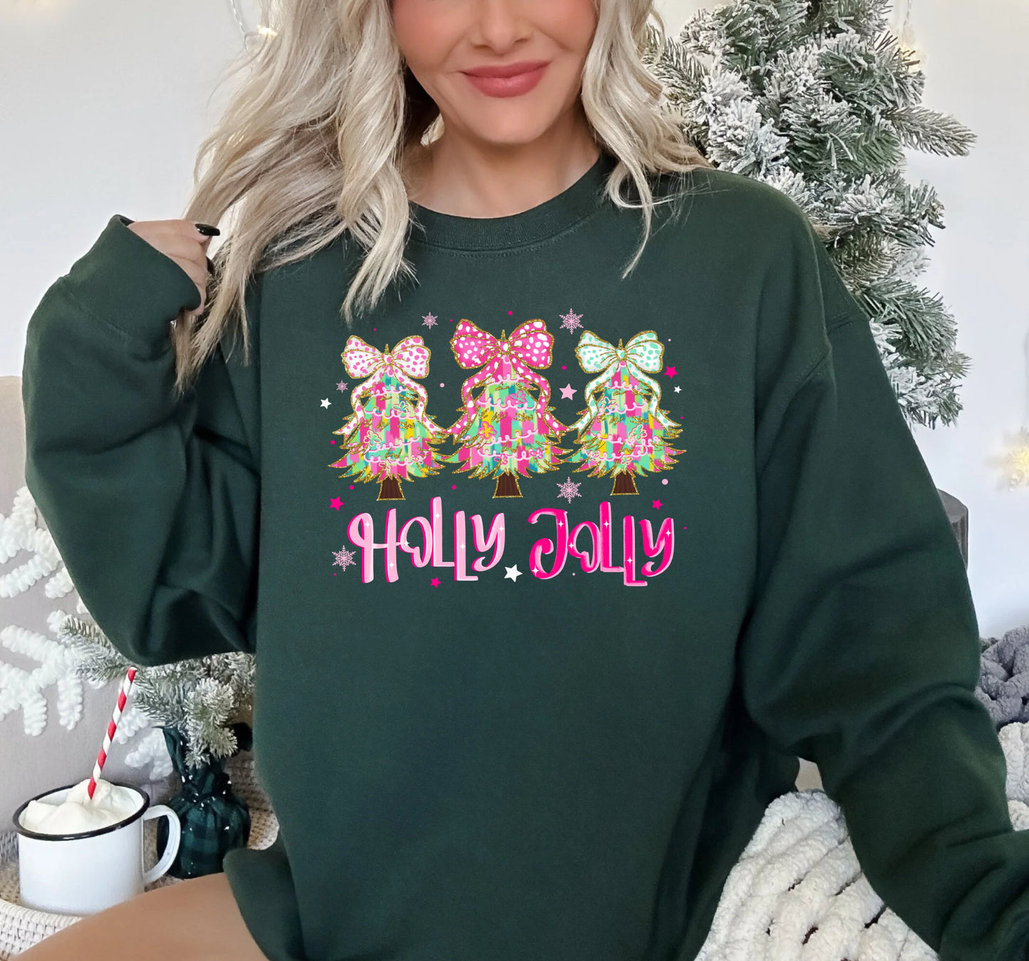 “Holly Jolly Christmas Sweatshirt — festive holiday sweatshirt with cheerful Holly Jolly print, cozy Christmas clothing for women and men”.