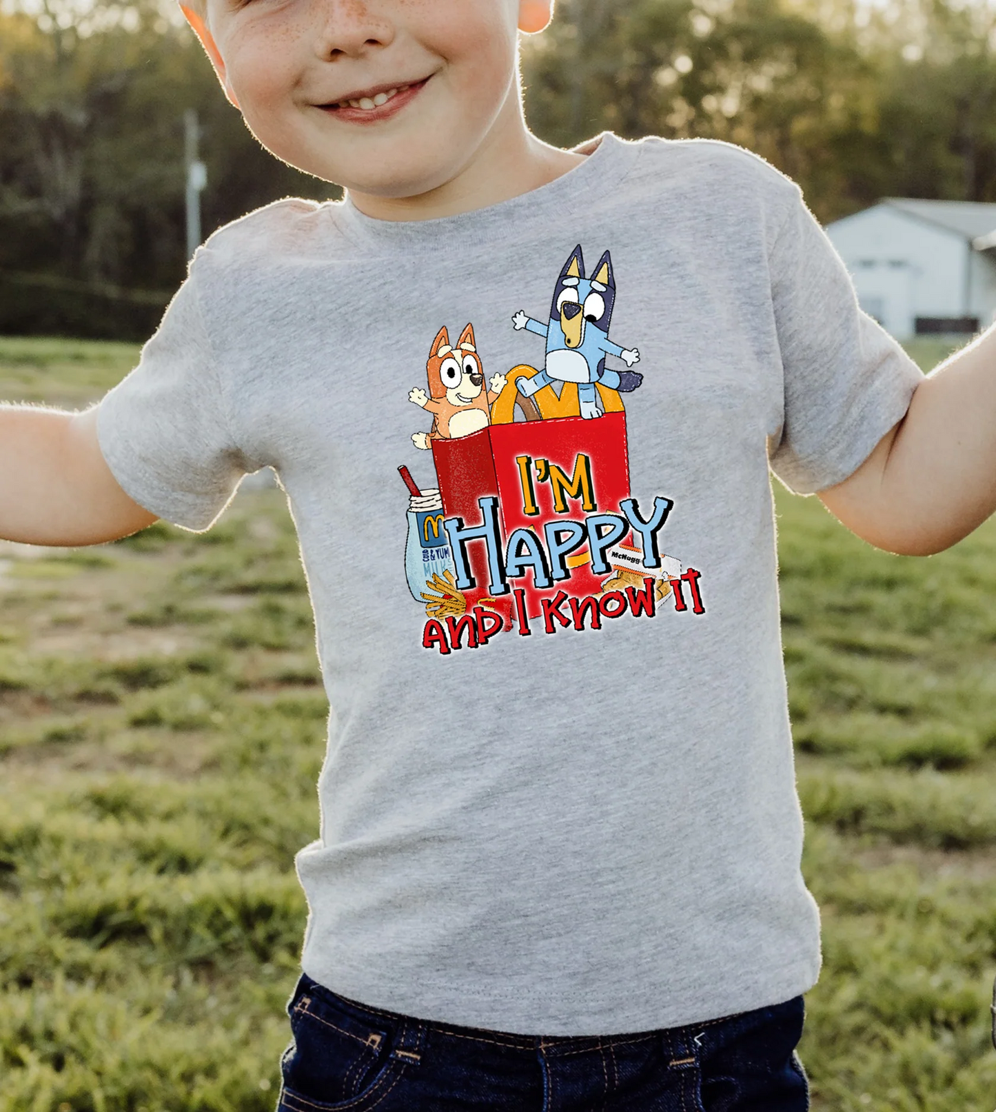 I’m Happy and I Know it toddler t-shirt – cheerful and fun graphic tee for toddlers, soft cotton shirt perfect for preschool, playtime, and everyday wear from LDC Designz.
