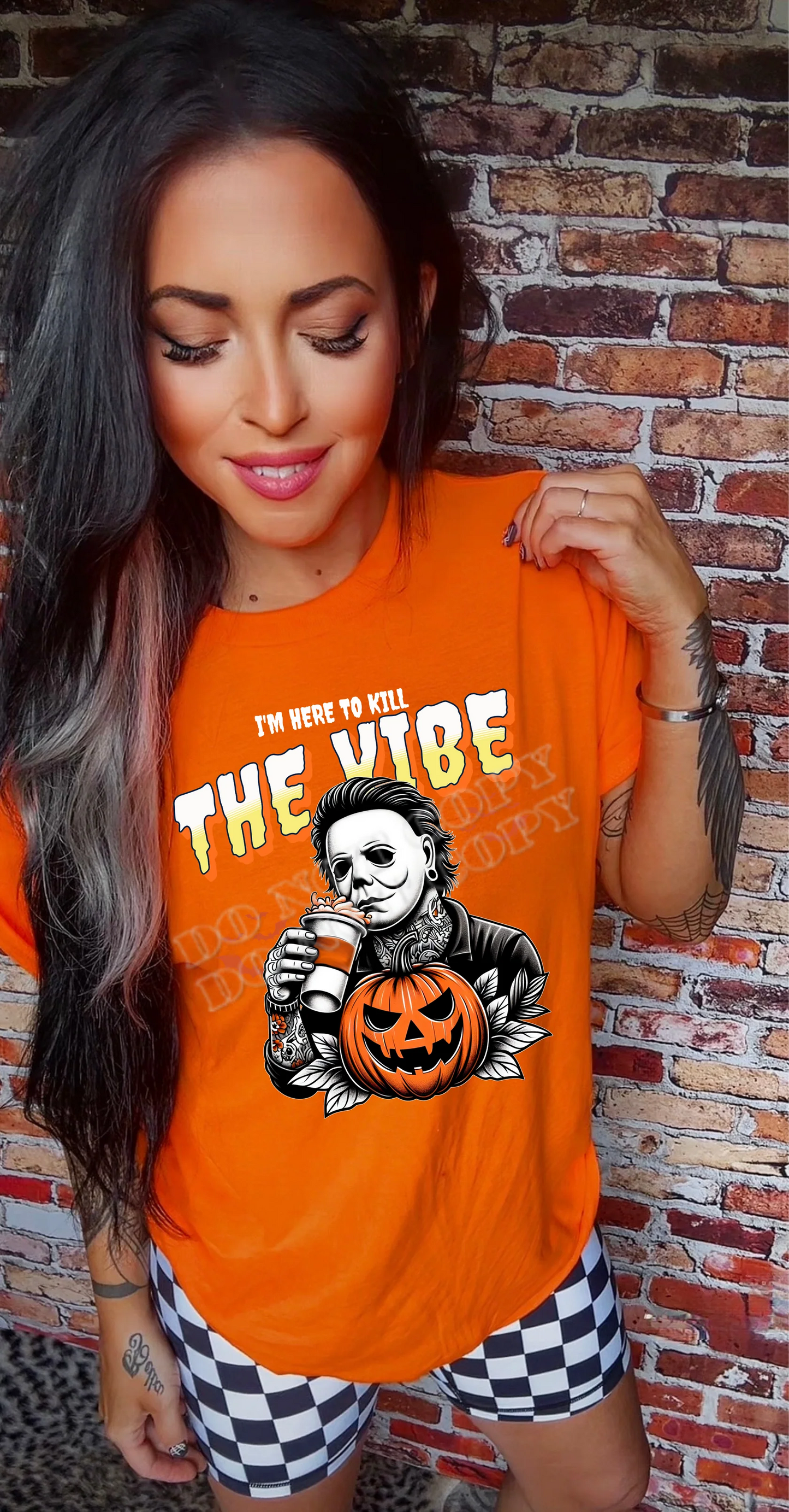 "I'm Here to Kill the Vibe T-shirt by LDC Designz – bold, sassy graphic tee for women with attitude, featuring funny slogan design on soft cotton material."