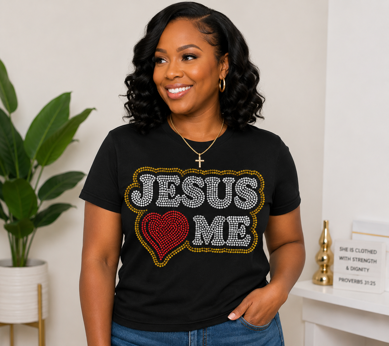 Jesus Loves Me Rhinestone T-shirt