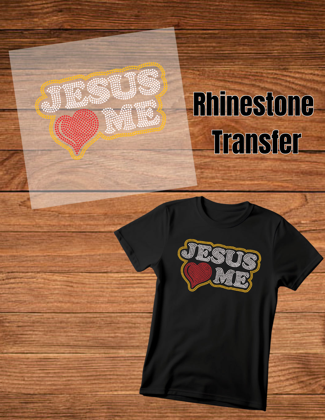 Jesus Loves Me Rhinestone T-shirt – Christian bling shirt for women featuring sparkling rhinestones, inspirational faith-based apparel from LDC Designz.