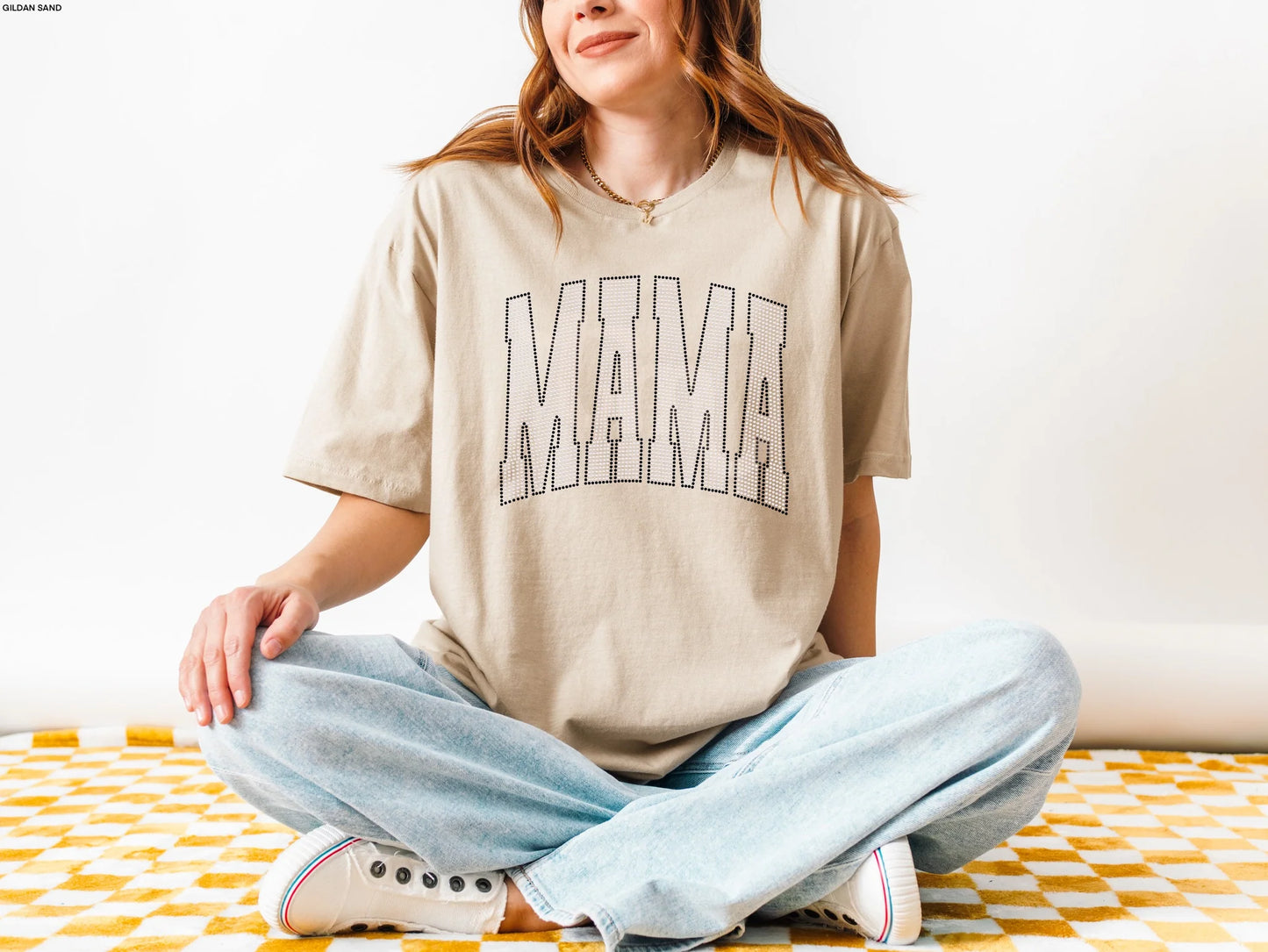 "Mama Curved Spangle T-shirts - sparkly mom life graphic tees from LDC Designz - trendy mom shirts perfect for casual wear and gifting"