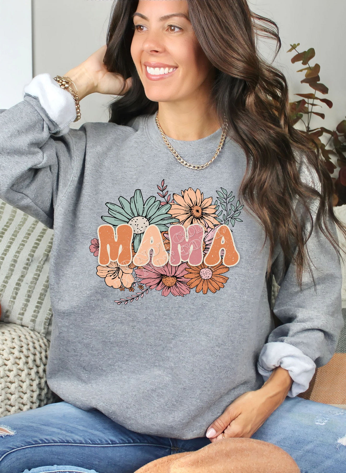 “Mama Floral Sweatshirt – cozy cotton blend crewneck with floral ‘Mama’ lettering, perfect gift for moms, Mother’s Day, and casual everyday style – LDC Designz”