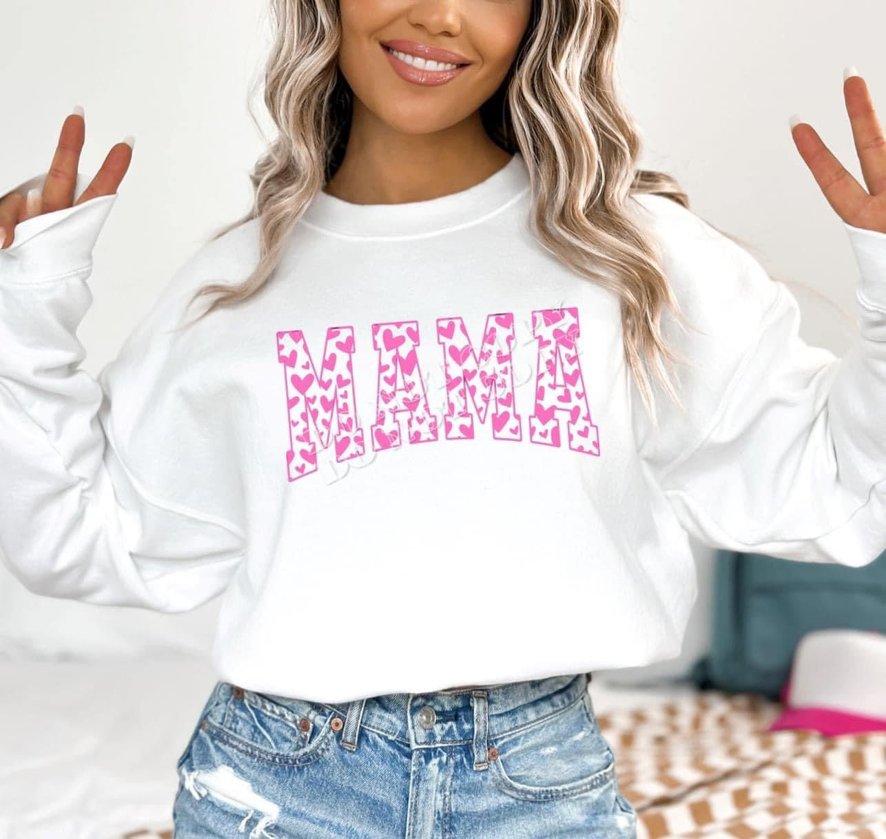 Mama Hearts 🩷 (Hot Pink) Sweatshirt – cozy cotton-blend pullover with heart design, perfect mom life apparel and Mother’s Day gift from LDC Designz.