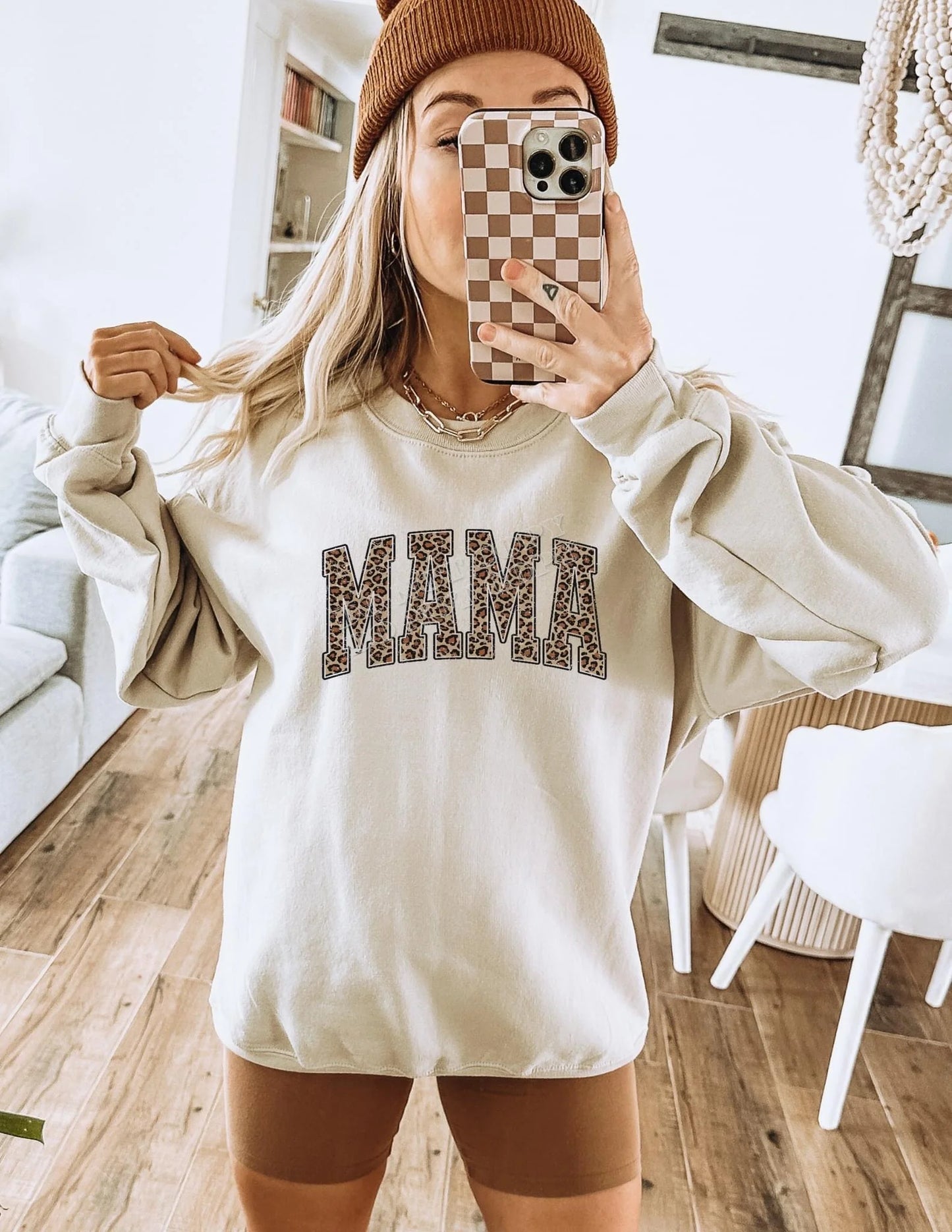 Mama (Leopard Print) Sweatshirt – cozy cotton-blend sweatshirt with bold leopard print “Mama” graphic, stylish mom apparel for everyday wear and gifting from LDC Designz.