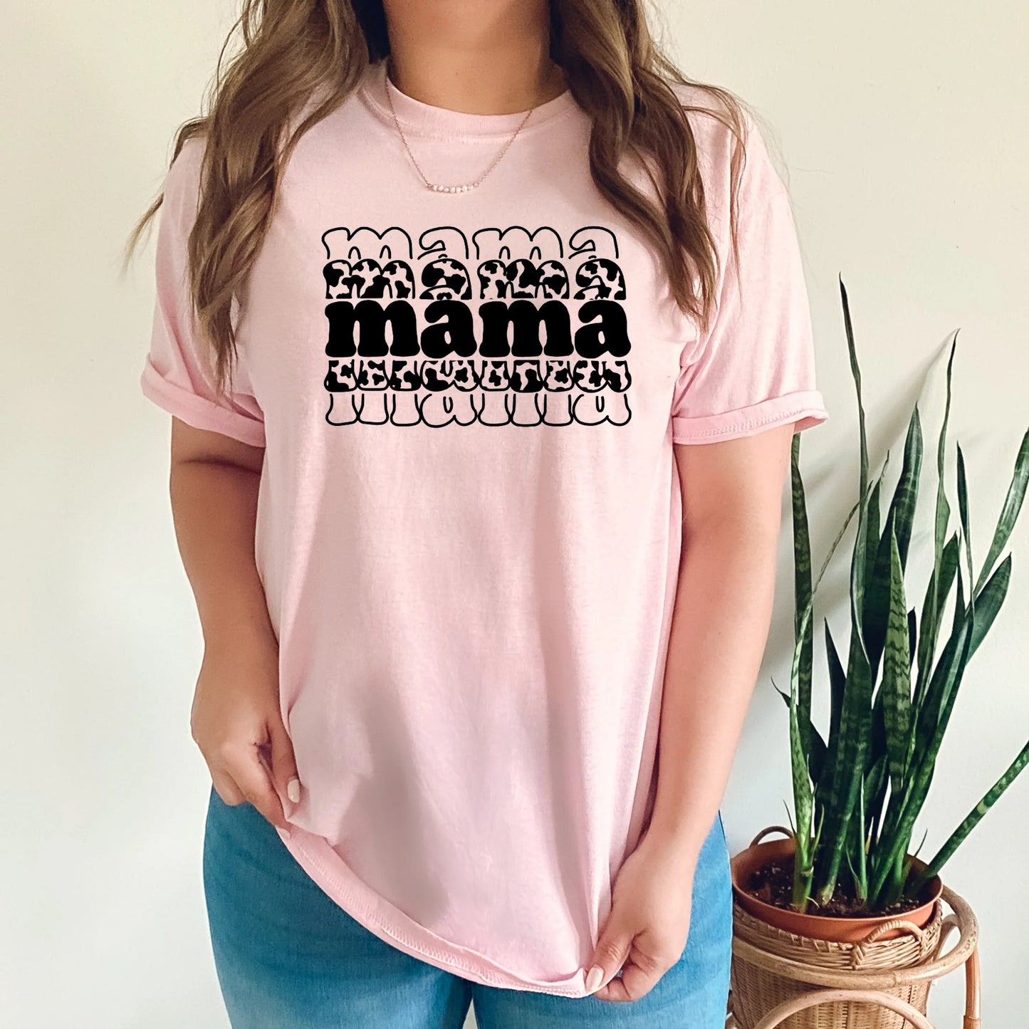 Mama Print Leopard T-Shirt – Trendy Graphic Mom Shirt with bold leopard print “MAMA” design, casual women’s tee, perfect Mother’s Day gift, LDC Designz.