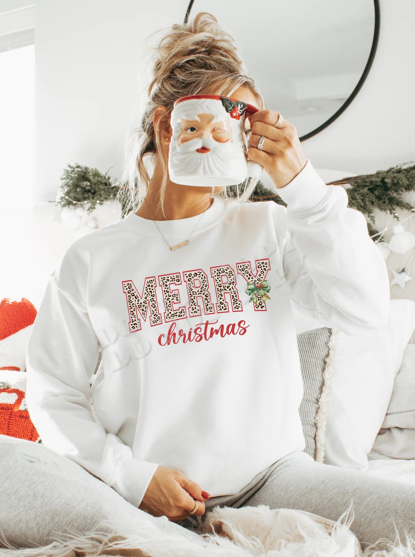 Merry Christmas leopard print sweatshirt for women, cozy crewneck holiday sweatshirt with trendy leopard design from LDC Designz.