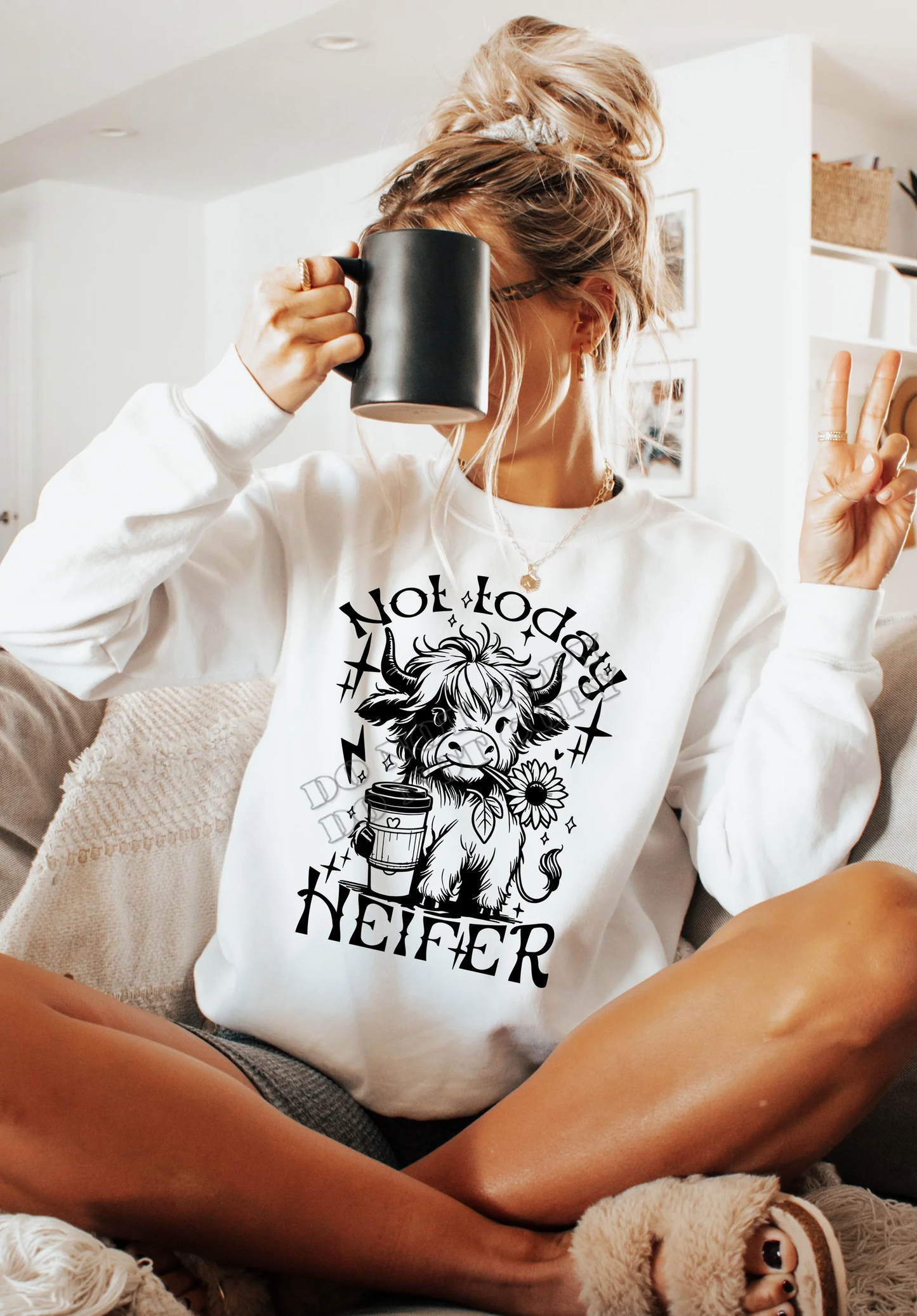 Not Today Heifer Sweatshirt – funny cow graphic sweatshirt with sassy farmhouse style, cozy fall fashion, country girl apparel by LDC Designz.