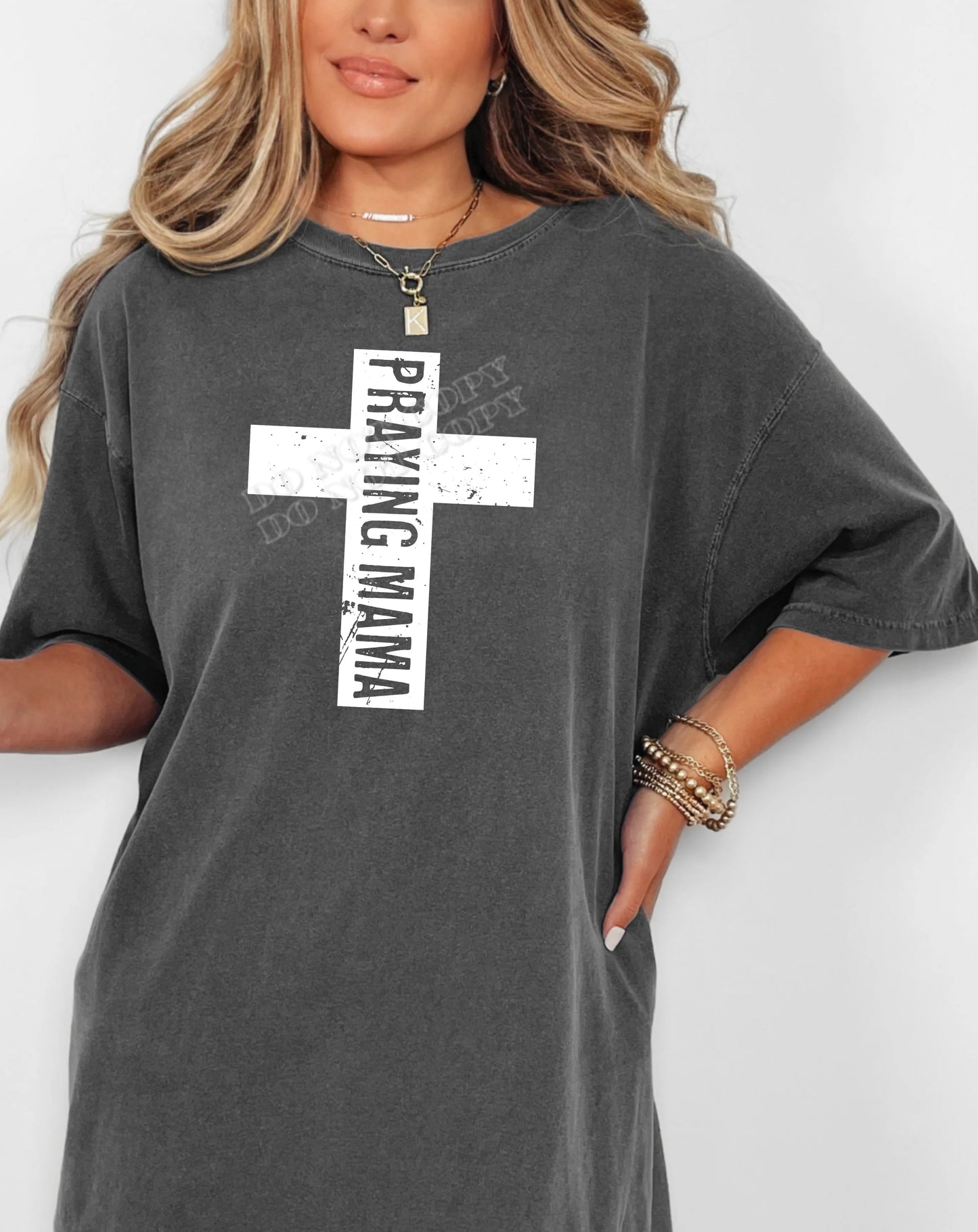 Praying Mama Cross T-Shirt with Christian faith design, inspirational mom shirt featuring cross graphic, religious apparel for women by LDC Designz