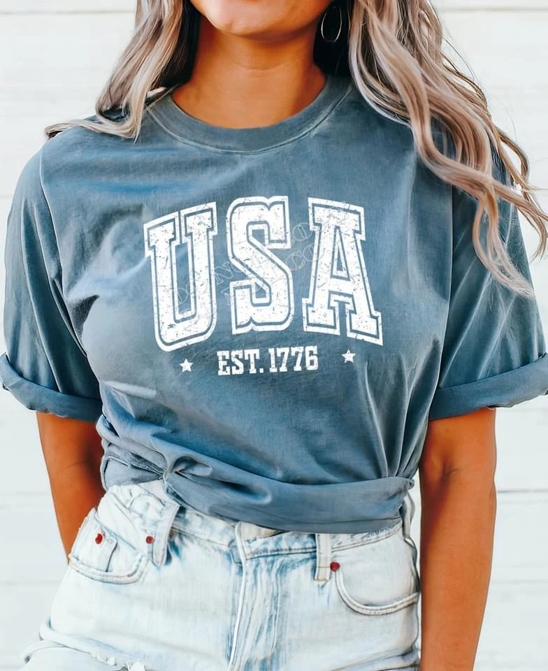 “USA EST.1776 T-Shirt – Patriotic American graphic tee with bold USA EST.1776 design, perfect for Fourth of July, Independence Day, Veterans Day, and everyday patriotic style.”