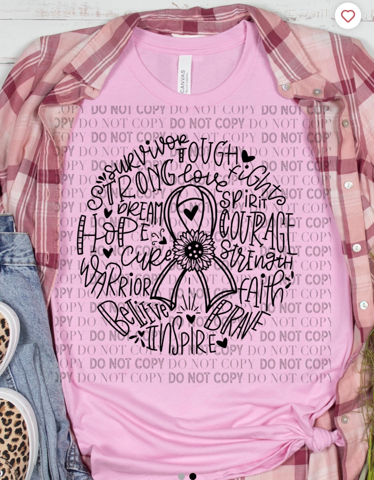 Words for Cancer T-shirt featuring inspirational words like Hope, Strength, Faith, Fighter, Courage, and Survivor – cancer awareness shirt from LDC Designz.