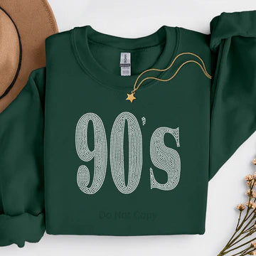 90’s rhinestone sweatshirt featuring sparkling rhinestone lettering on a cozy green graphic sweatshirt, retro 90s fashion pullover by LDC Designz