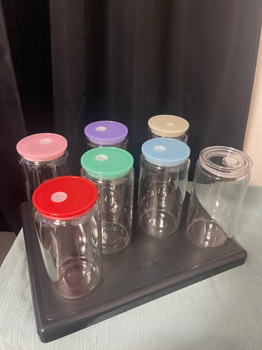 Clear Glass Cups w/Color Lids