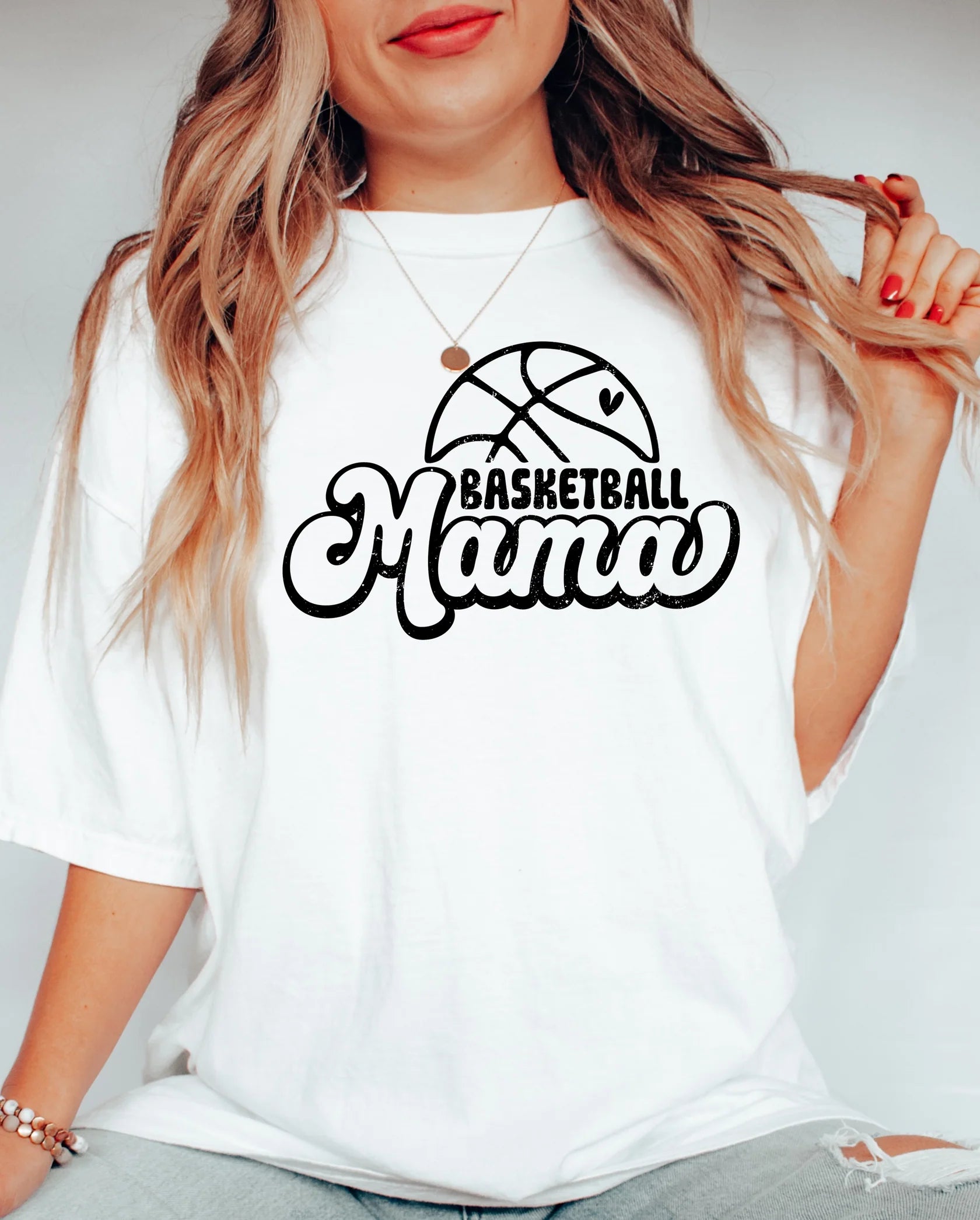 “Basketball Mama T-shirt – cute and comfy basketball mom graphic tee for game day from LDC Designz”