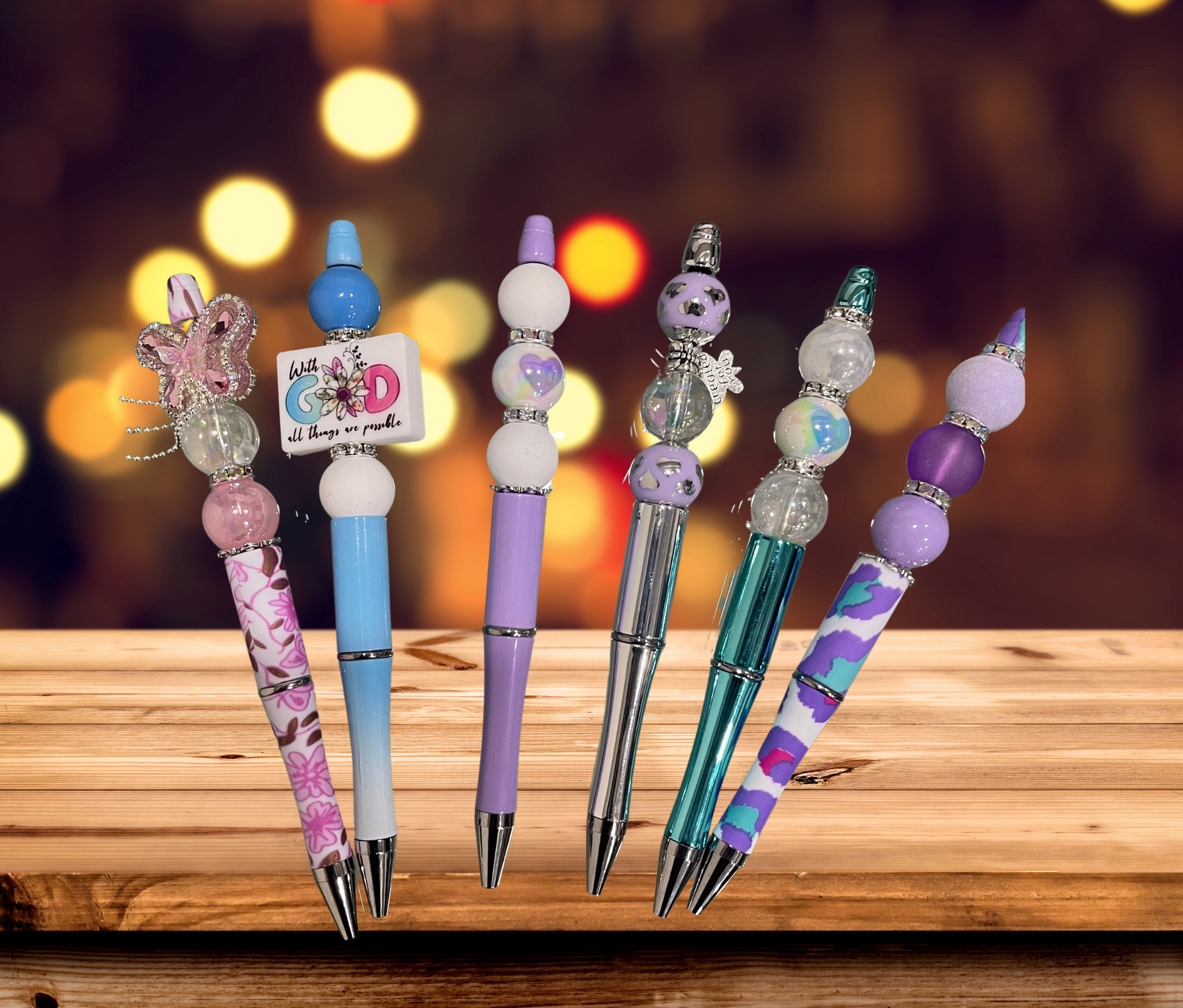 "Colorful custom beaded pens handmade by LDC Designz — stylish writing pens, perfect for gifts, planners, and office accessories".

