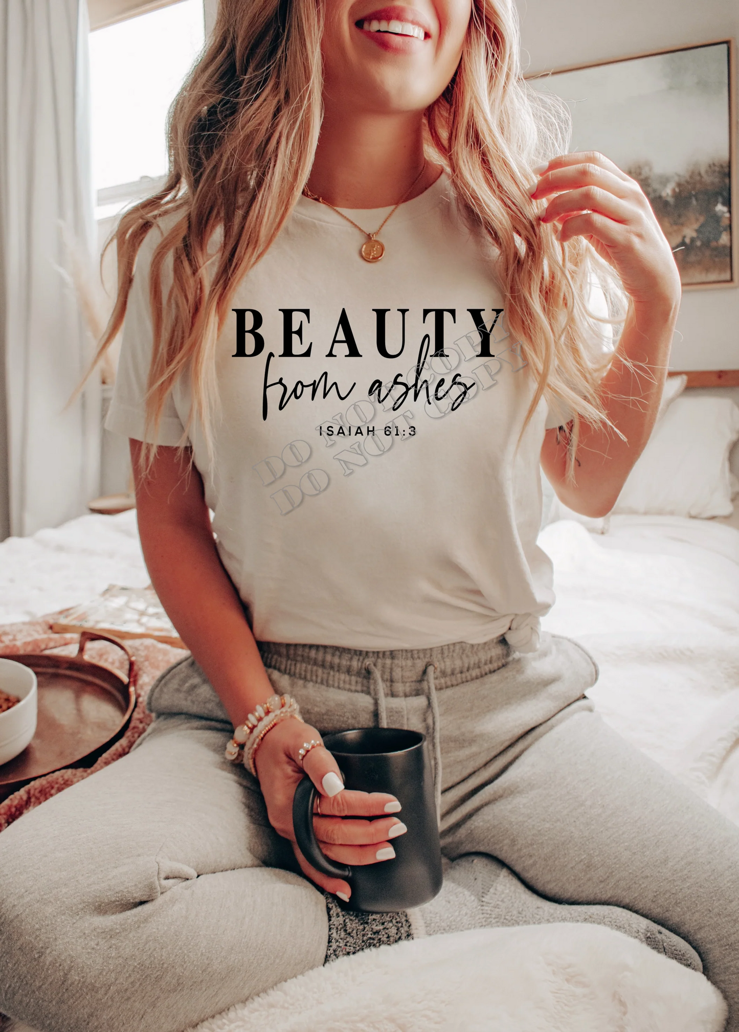 Beauty From Ashes Christian t-shirt for women, faith-based inspirational graphic tee, motivational religious apparel from LDC Designz, soft cotton spiritual empowerment shirt.