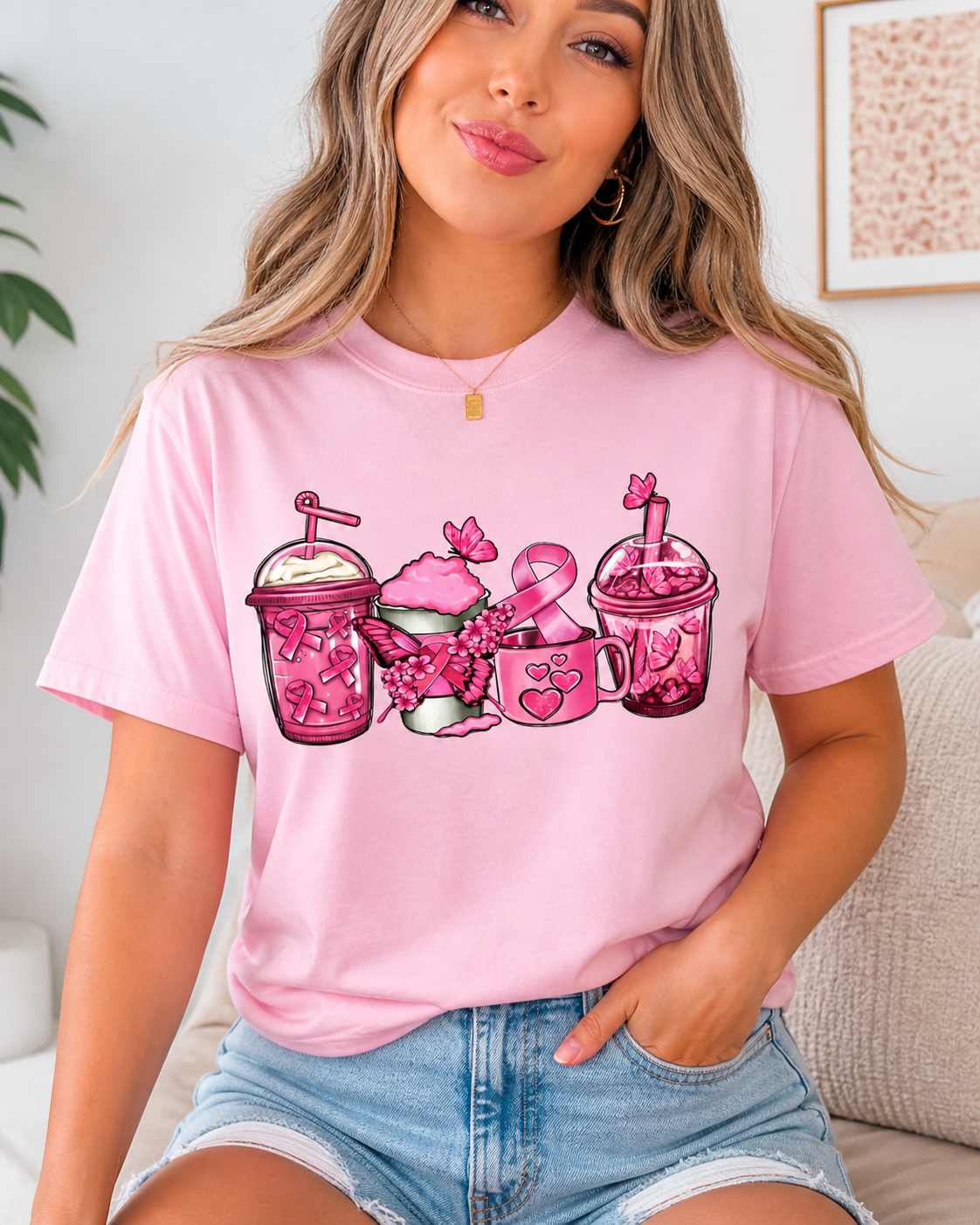 Pink Ribbon Cups T-Shirt – Breast Cancer Awareness Tee