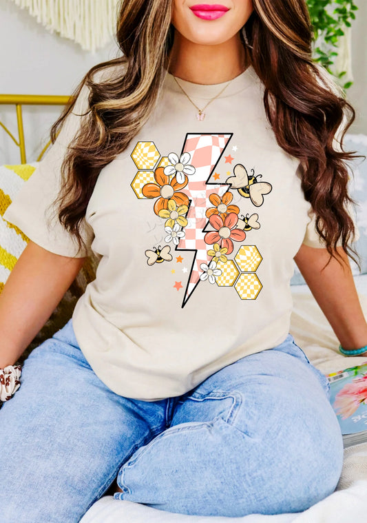 Bumblebee Lightning ⚡ Bolt T-Shirt — bold yellow and black bee-themed graphic tee from LDC Designz featuring a lightning bolt design, soft cotton comfort, and trendy unisex fit.