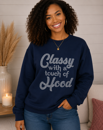Classy With a Touch of Hood Rhinestone Sweatshirt