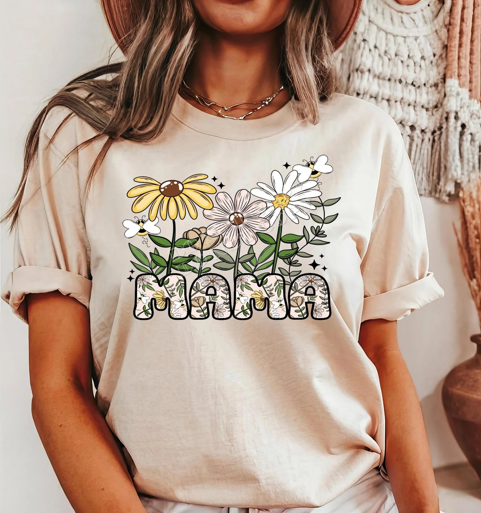 Floral Mama t-shirt with colorful flower design, cute mom graphic tee, stylish motherhood shirt by LDC Designz.