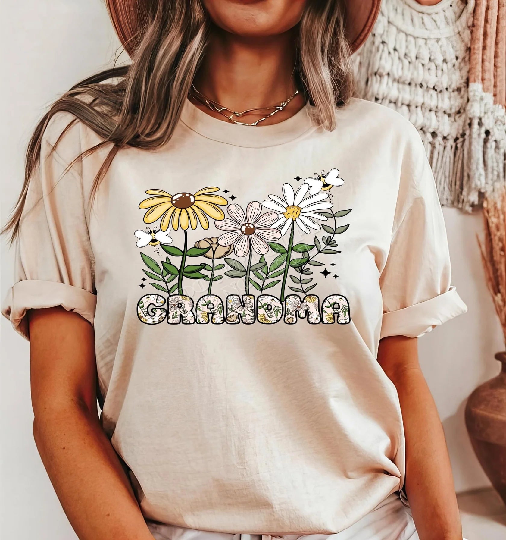 Floral Grandma t-shirt with elegant flower design, cute grandma gift shirt, stylish grandmother graphic tee from LDC Designz for Mother’s Day and everyday wear.