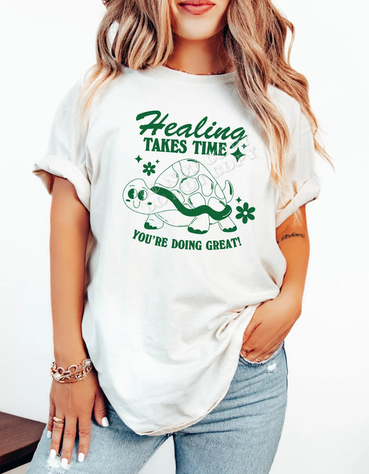 “Healing Takes Time T-Shirt – Inspirational Mental Health Awareness Graphic Tee by LDC Designz”