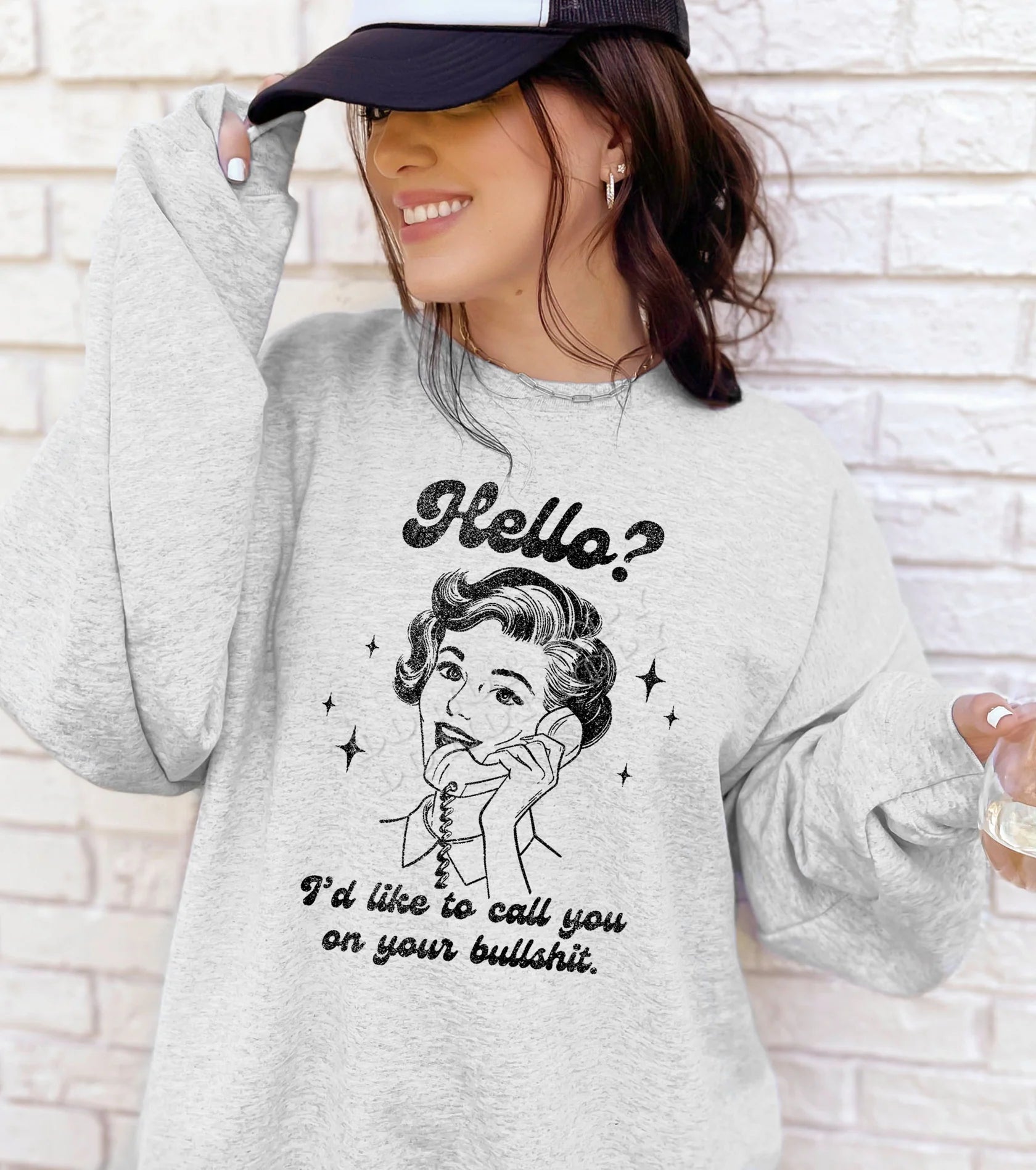 Hello (Call You on Your BS) Sweatshirt – bold unisex graphic pullover, cozy casual fashion sweatshirt by LDC Designz, trendy statement loungewear Cypress Texas.