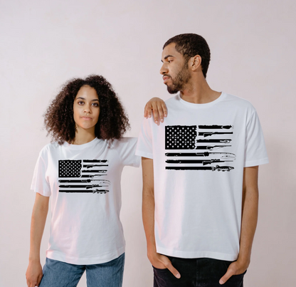 Hunting Flag T-Shirts – Patriotic American Flag Hunting Apparel by LDC Designz, outdoor lifestyle shirt for hunters and adventurers.
