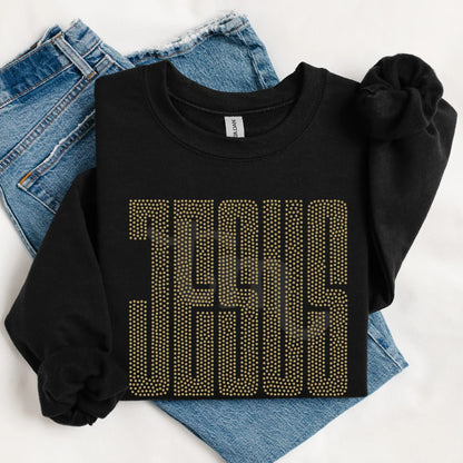 Jesus Spangle Sweatshirt – Christian rhinestone spangle sweatshirt from LDC Designz, faith-inspired sparkling apparel for women and men.