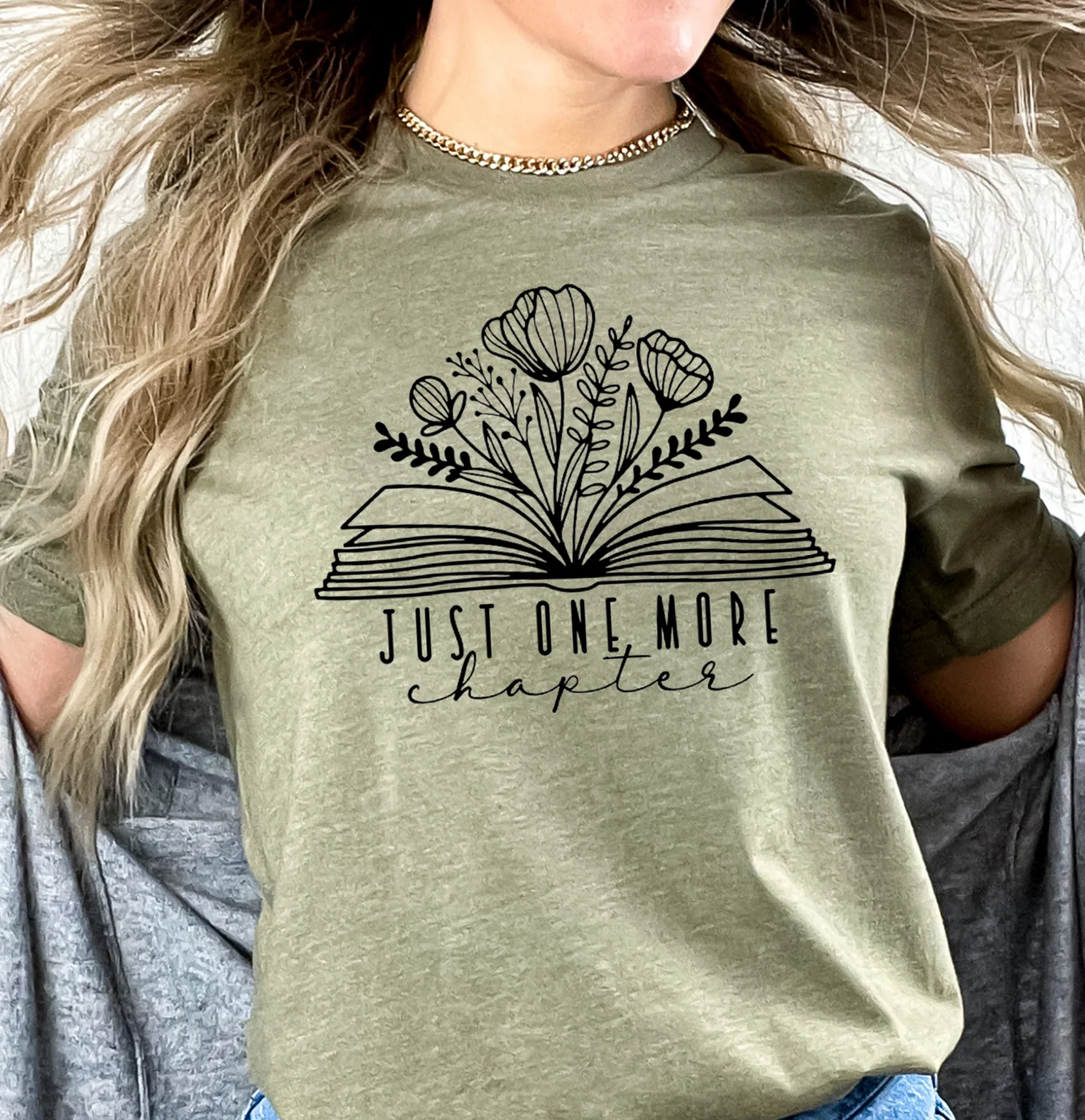 Just One More Chapter T-Shirt – unisex book lover graphic tee perfect for readers, writers, teachers, students, and bibliophiles – funny reading shirt from LDC Designz.