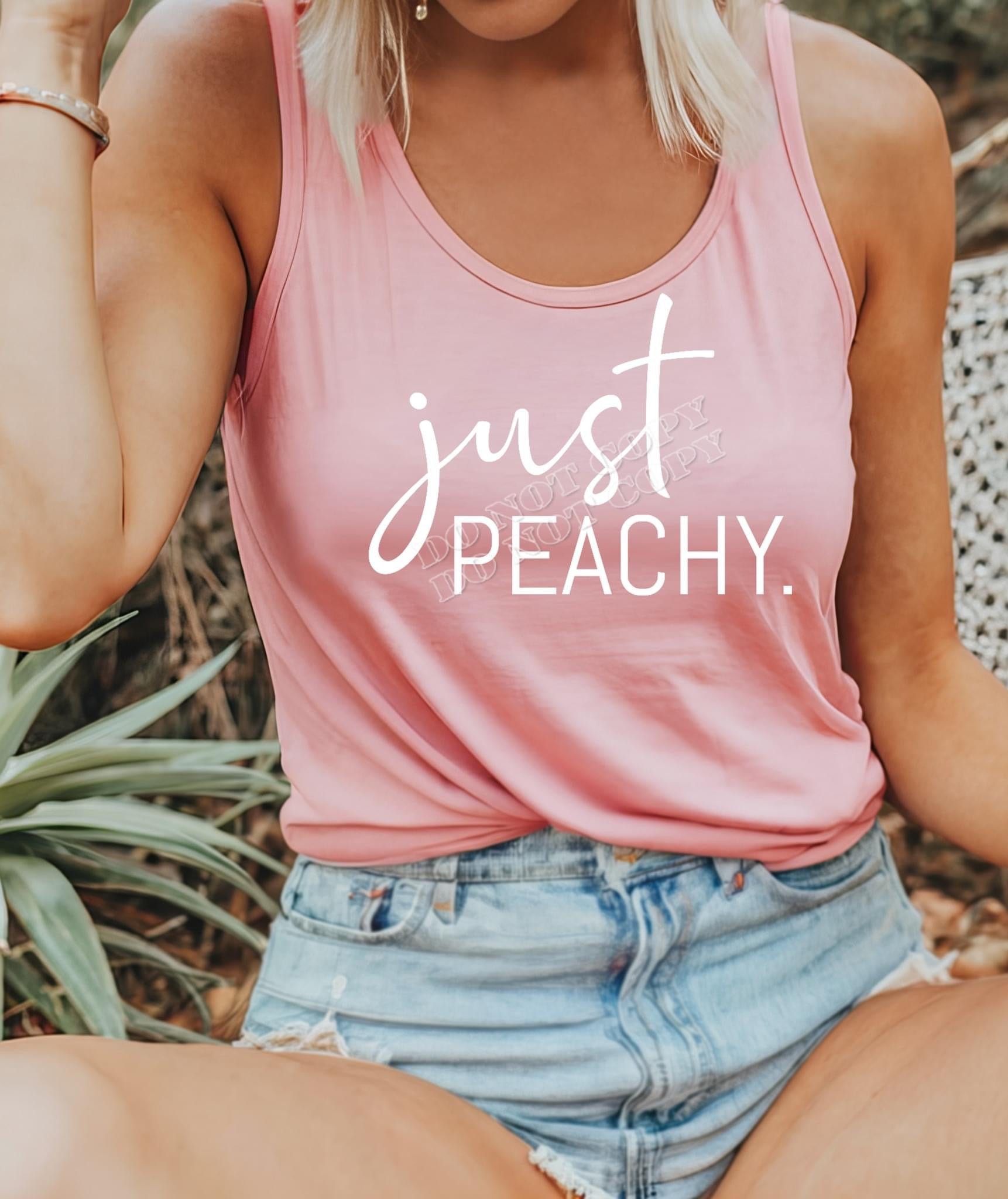 Just Peachy T-Shirt – Cute peach graphic tee in soft cotton, casual women’s graphic t-shirt with summer vibes by LDC Designz.