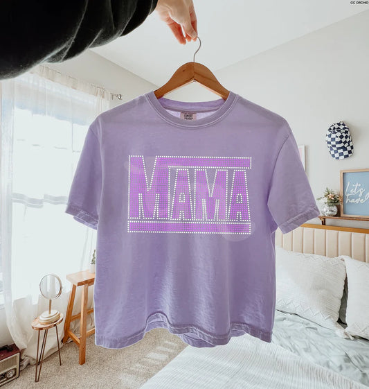 Mama Purple Spangle T-shirt with sparkling purple spangle accents, trendy soft graphic mom tee from LDC Designz.