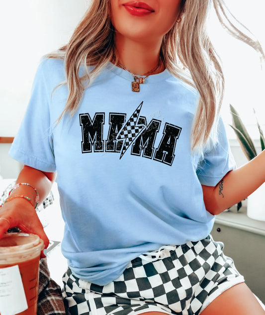 Mama Bolt T-Shirt – trendy graphic tee with bold lightning bolt design, stylish casual shirt for moms, perfect Mother’s Day gift from LDC Designz.