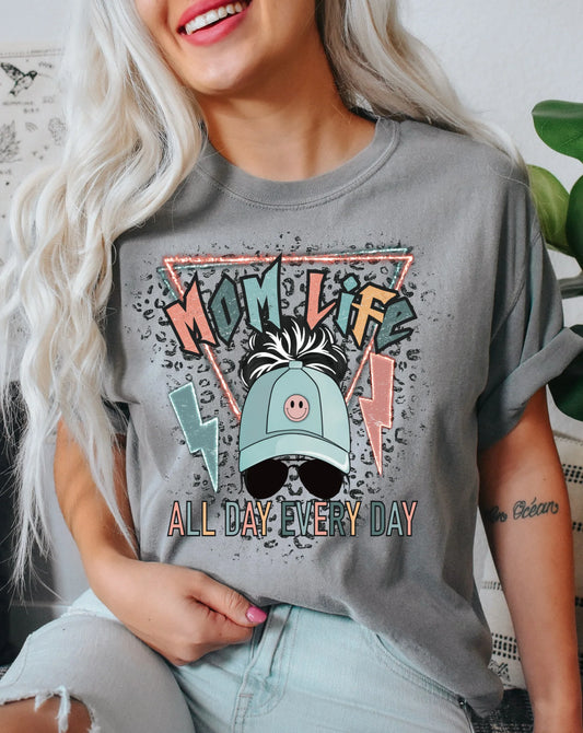 Mom Life All Day Every Day t-shirt for women, cute mom graphic tee, motherhood shirt, stylish mom life apparel by LDC Designz.