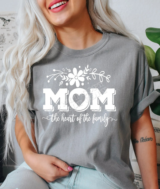 Mom the Heart of the Family t-shirt, mom graphic tee, motherhood shirt, stylish gift for mom, Mother’s Day t-shirt, family love apparel by LDC Designz.