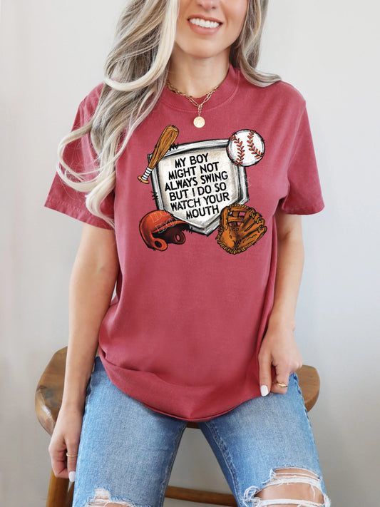 “My Boy Baseball T-Shirt – Graphic game day tee for baseball moms, dads, and fans. Comfortable cotton sports parent shirt from LDC Designz.”