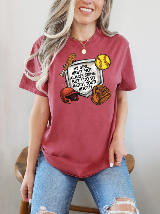 "My Girl Softball T-Shirt – Proud parent and fan apparel, softball mom shirt, youth & adult sizes, game day graphic tee by LDC Designz."