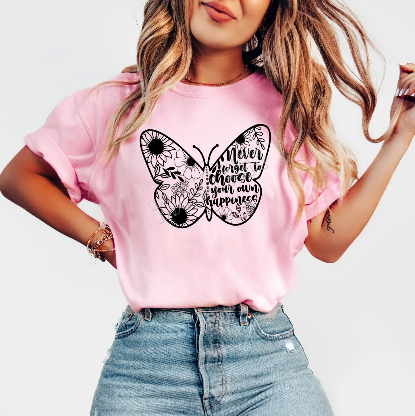Never Forget to Choose Your Own Happiness t-shirt, inspirational graphic tee for women, positive mindset shirt, self love motivational apparel by LDC Designz.